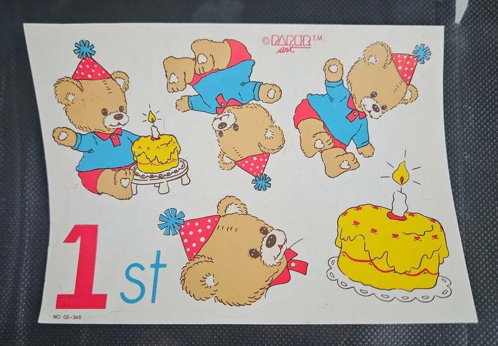 Paper Art Vintage Teddy Bear 1st Birthday Stickers Sheet *1 Sheet, 6 Stickers*